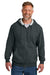 CornerStone CSF631 Mens Tough Fleece Full Zip Hooded Sweatshirt Hoodie w/ Pockets Heather Charcoal Grey Model Front