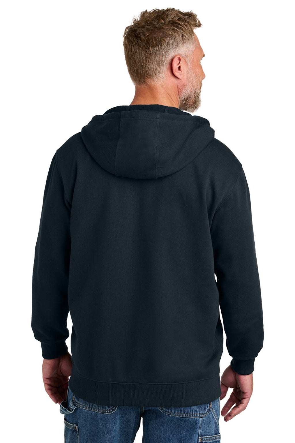 CornerStone CSF631 Mens Tough Fleece Full Zip Hooded Sweatshirt Hoodie w/ Pockets Navy Blue Model Back