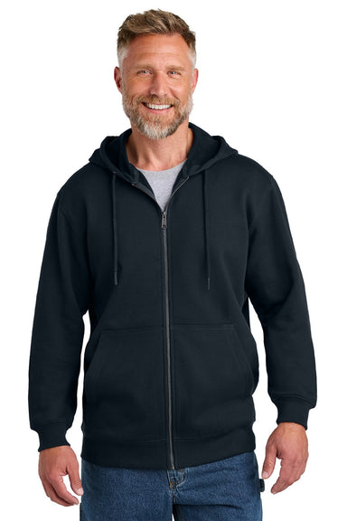 CornerStone CSF631 Mens Tough Fleece Full Zip Hooded Sweatshirt Hoodie w/ Pockets Navy Blue Model Front