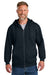 CornerStone CSF631 Mens Tough Fleece Full Zip Hooded Sweatshirt Hoodie w/ Pockets Navy Blue Model Front