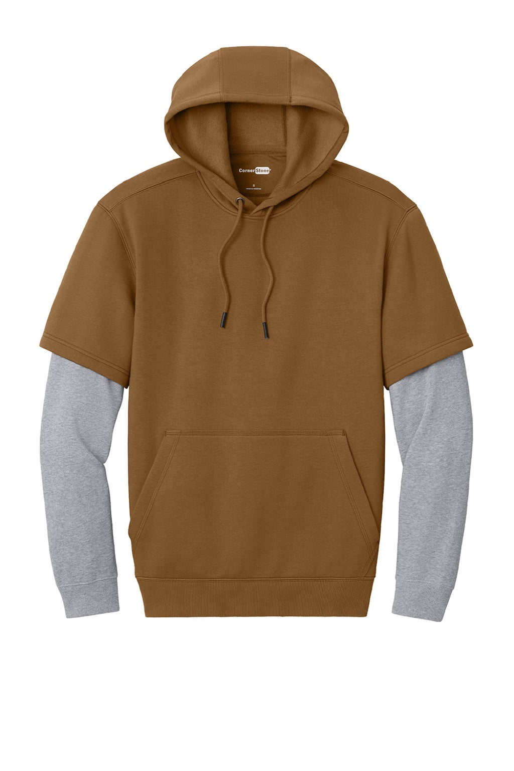 CornerStone CSF632 Mens Tough Fleece Layered Hooded Sweatshirt Hoodie Duck Brown/Heather Grey Flat Front