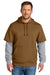 CornerStone CSF632 Mens Tough Fleece Layered Hooded Sweatshirt Hoodie Duck Brown/Heather Grey Model Front