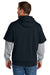 CornerStone CSF632 Mens Tough Fleece Layered Hooded Sweatshirt Hoodie Navy Blue/Heather Grey Model Back