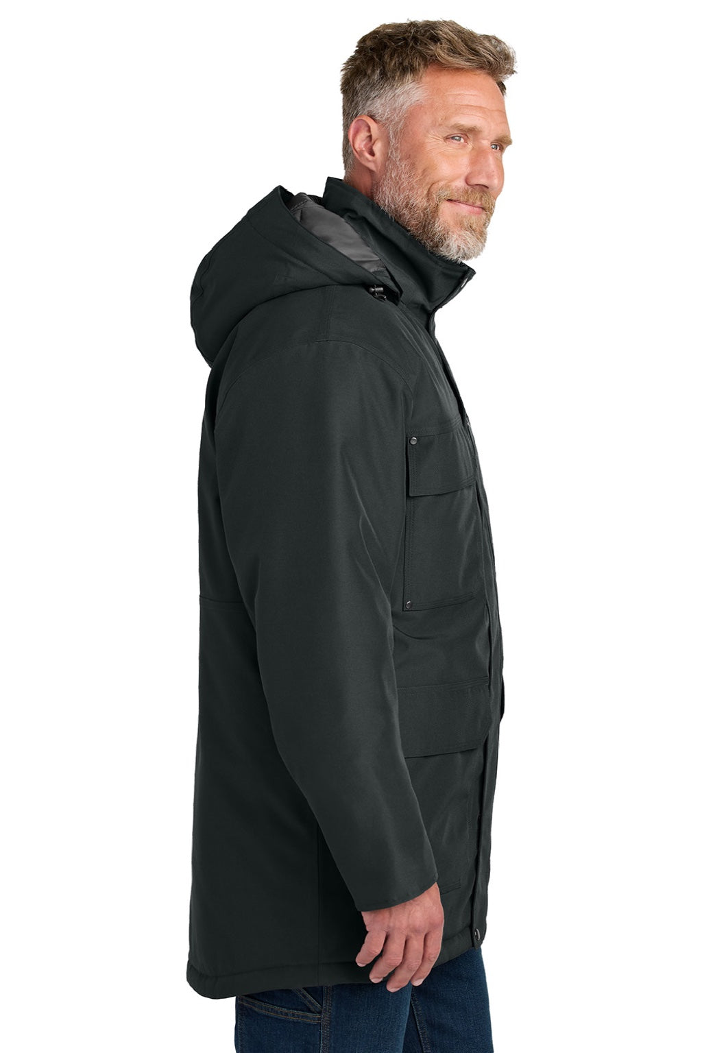 CornerStone CSJ10 Mens Elements Wind & Water Resistant Insulated Full Zip Hooded Parka Black Model Side