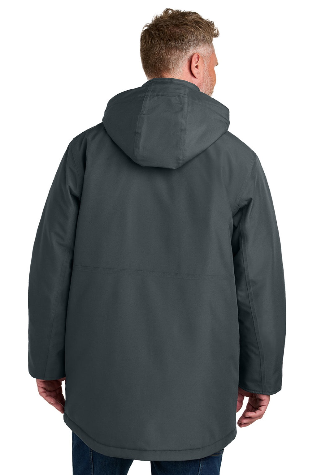CornerStone CSJ10 Mens Elements Wind & Water Resistant Insulated Full Zip Hooded Parka Iron Grey Model Back