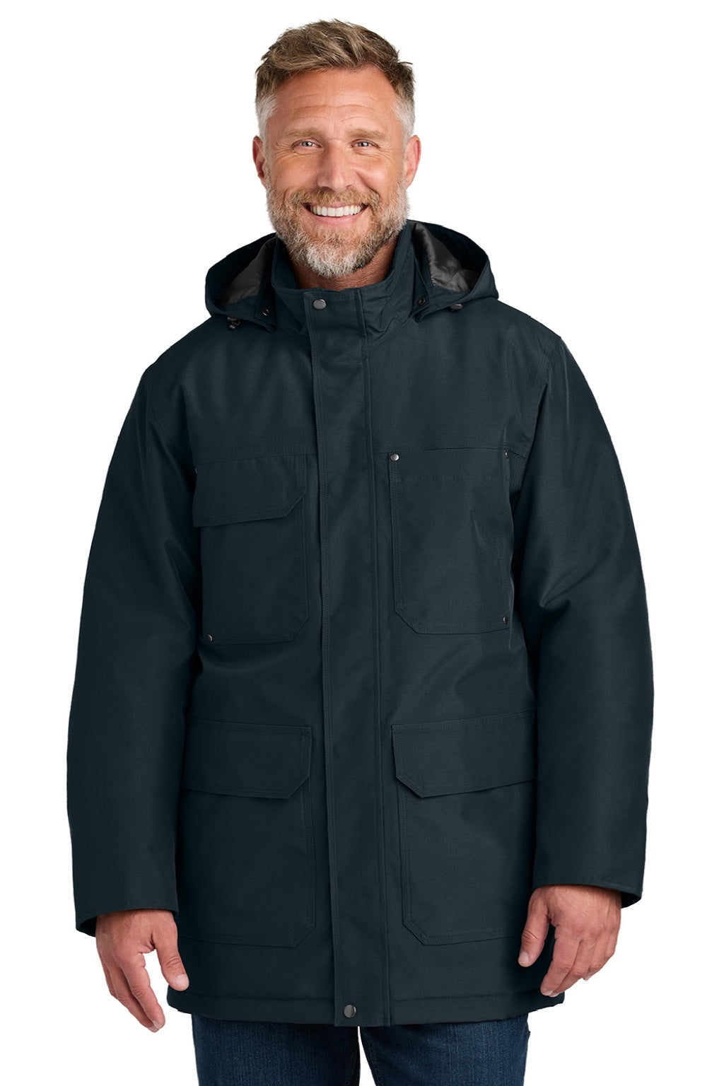 CornerStone CSJ10 Mens Elements Wind & Water Resistant Insulated Full Zip Hooded Parka Navy Blue Model Front