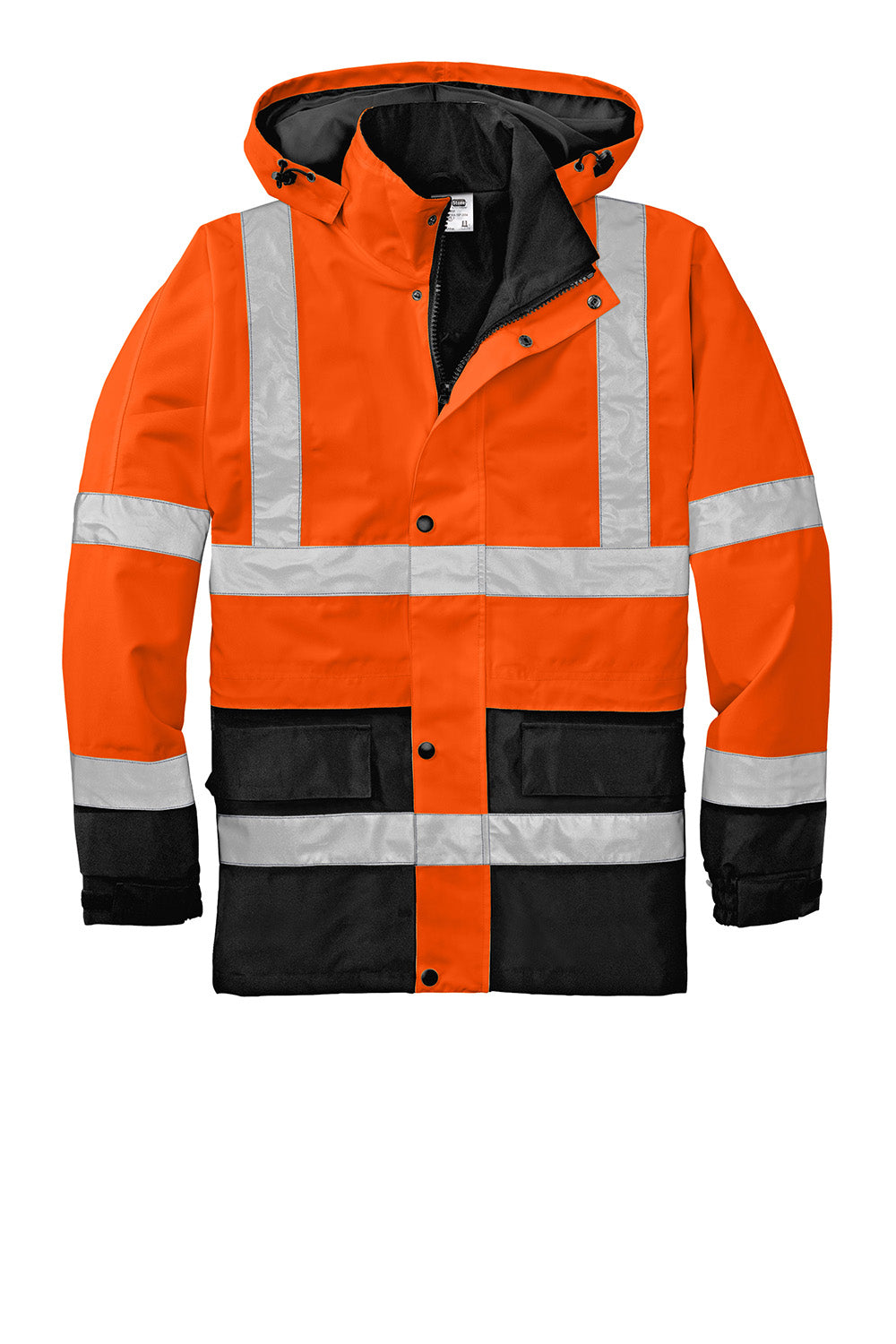 CornerStone CSJ24 Mens ANSI 107 Class 3 Waterproof Full Zip Hooded Jacket Safety Orange Flat Front