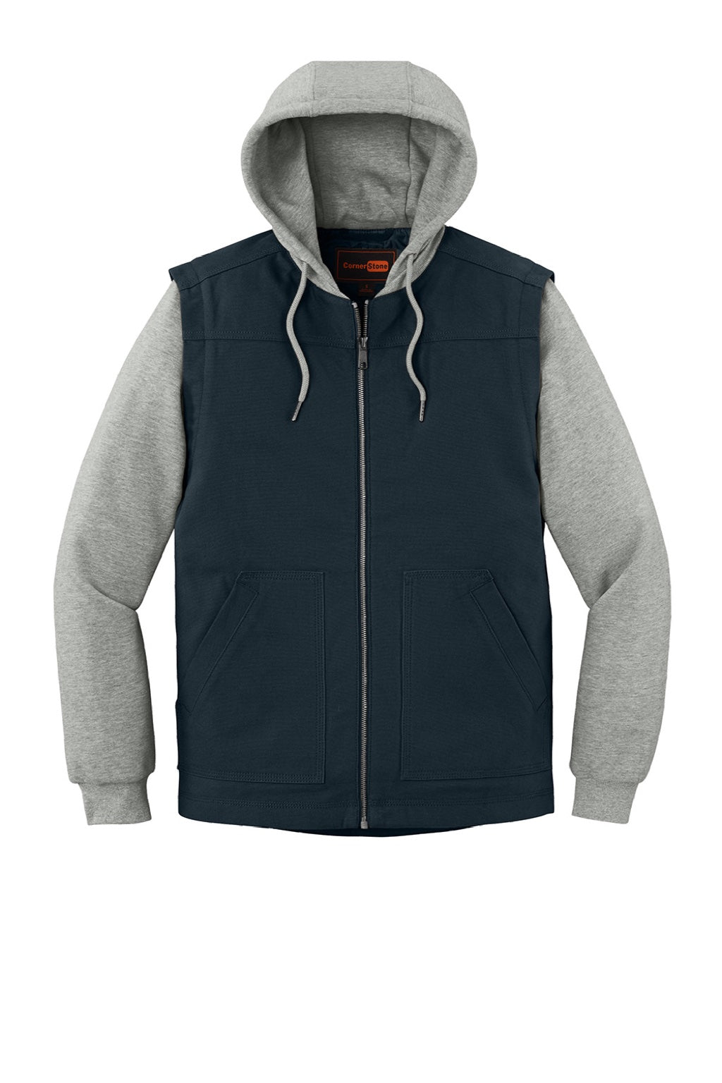 CornerStone CSJ42 Mens Duck Fleece Full Zip Hooded Jacket Navy Blue/Heather Grey Flat Front