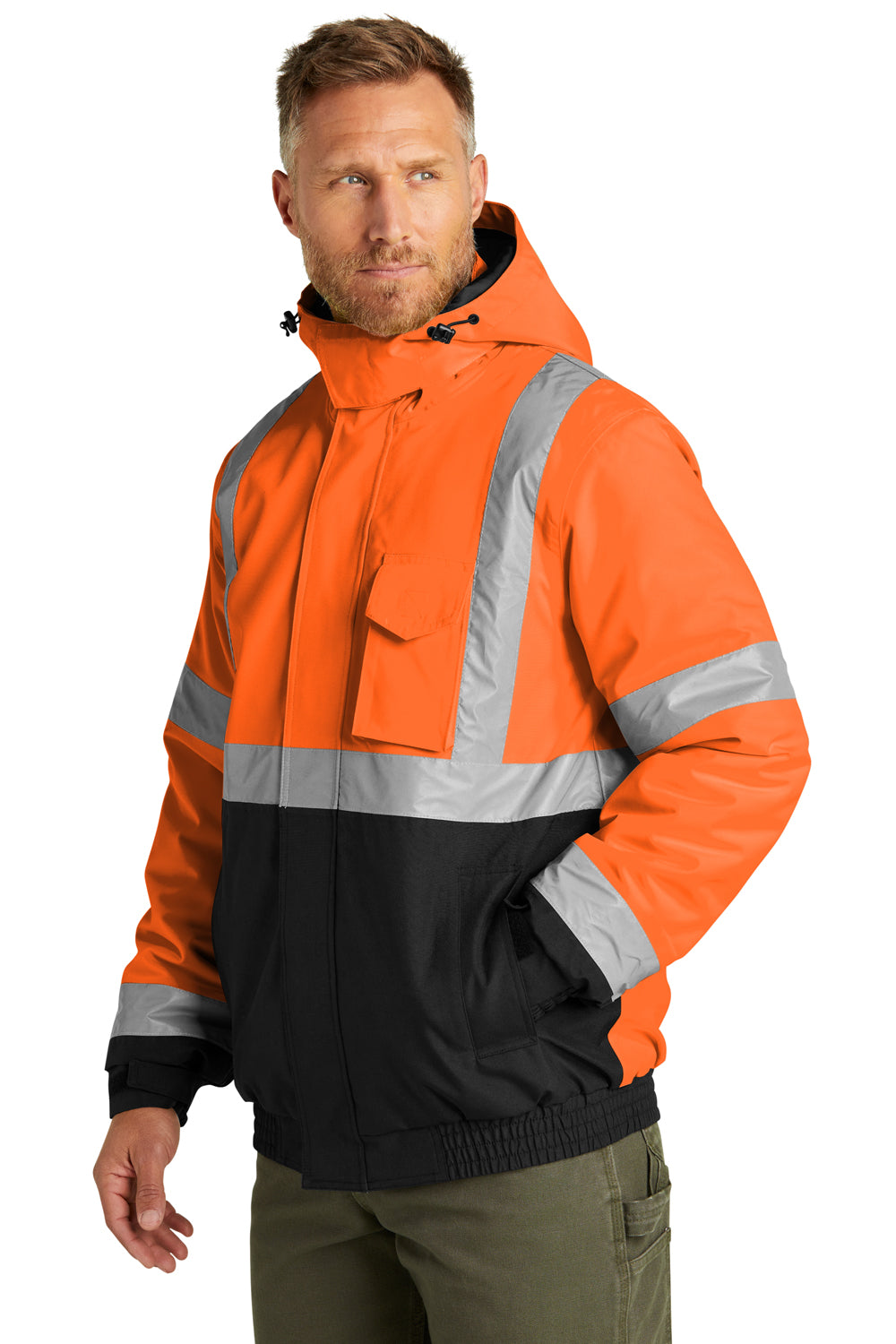 CornerStone CSJ500 Mens Enhanced Visibility Waterproof Full Zip Hooded Jacket Safety Orange Model 3q