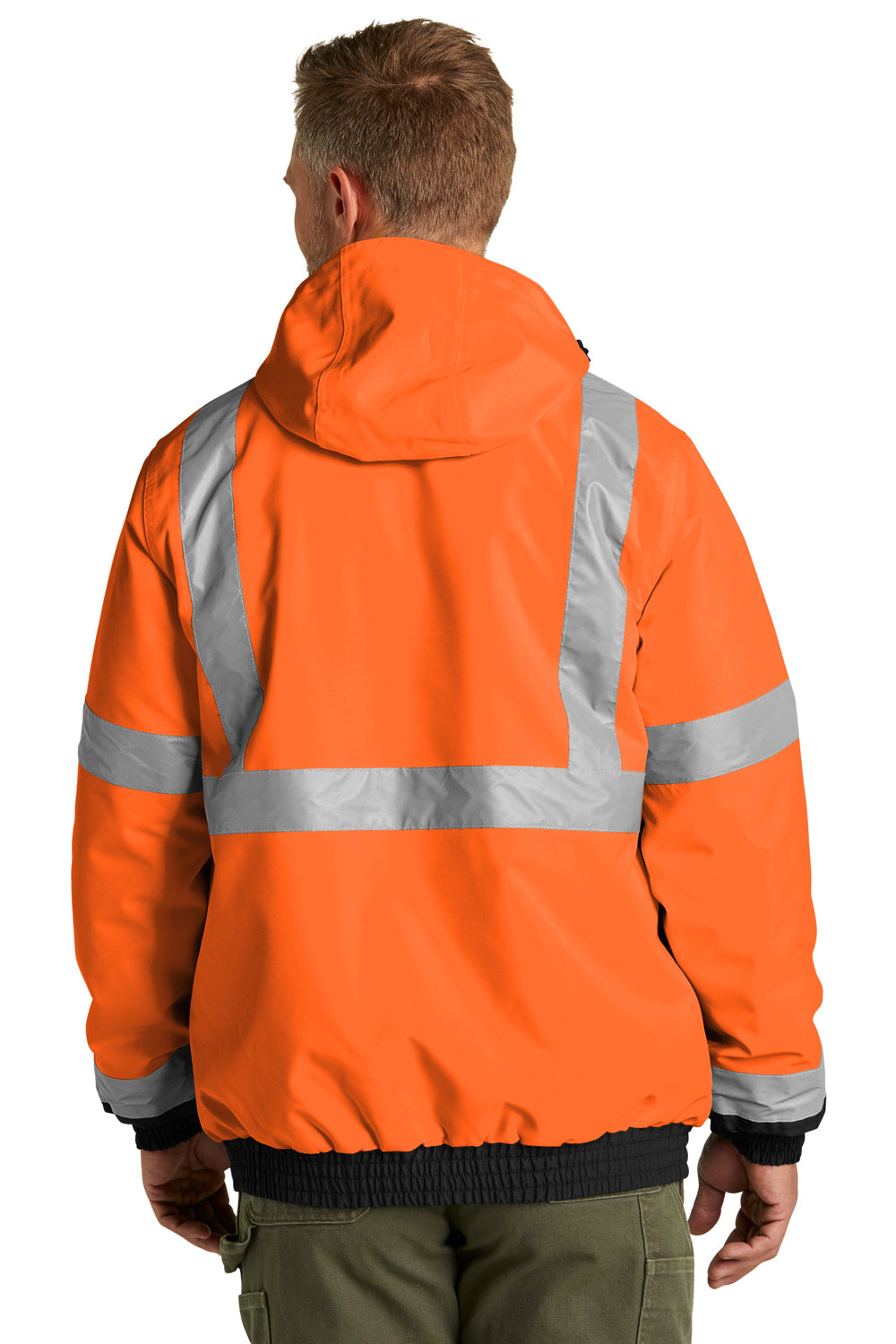 CornerStone CSJ500 Mens Enhanced Visibility Waterproof Full Zip Hooded Jacket Safety Orange Model Back