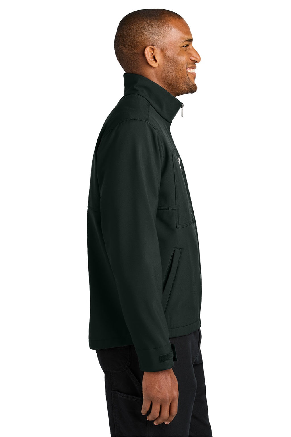 CornerStone CSJ70 Mens Workwear Water Resistant Soft Shell Full Zip Jacket Black Model Side