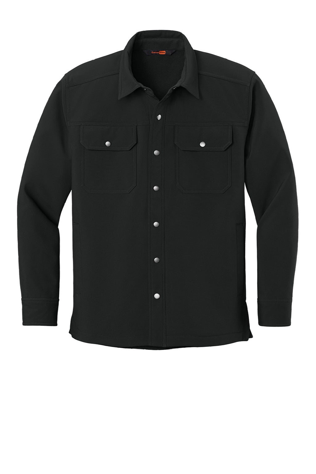 CornerStone CSJ73 Mens Snap Down Soft Shell Shirt Jacket Black Flat Front