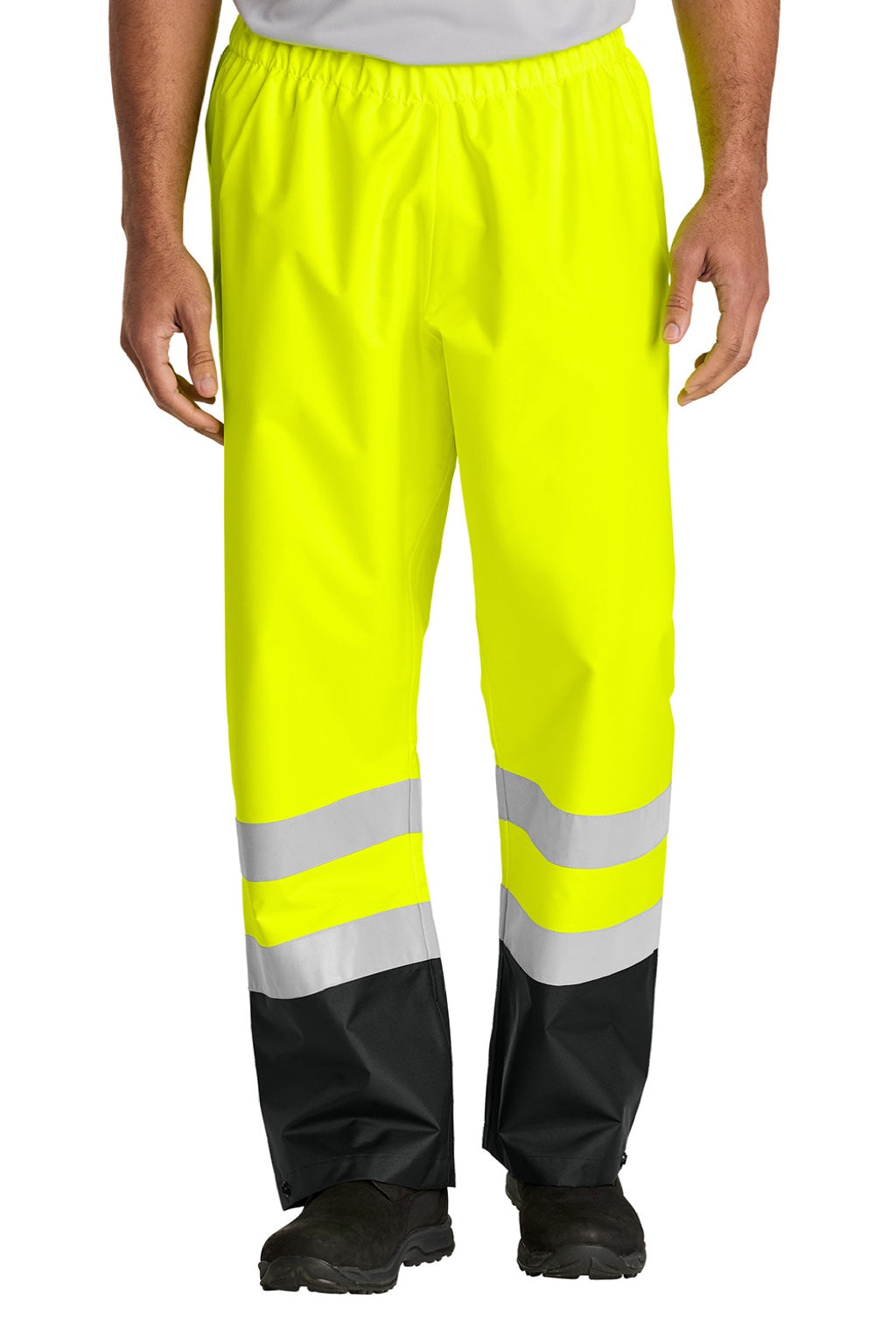 CornerStone CSP504 Mens ANSI Class E Pull On Rain Pants Safety Yellow/Black Model Front
