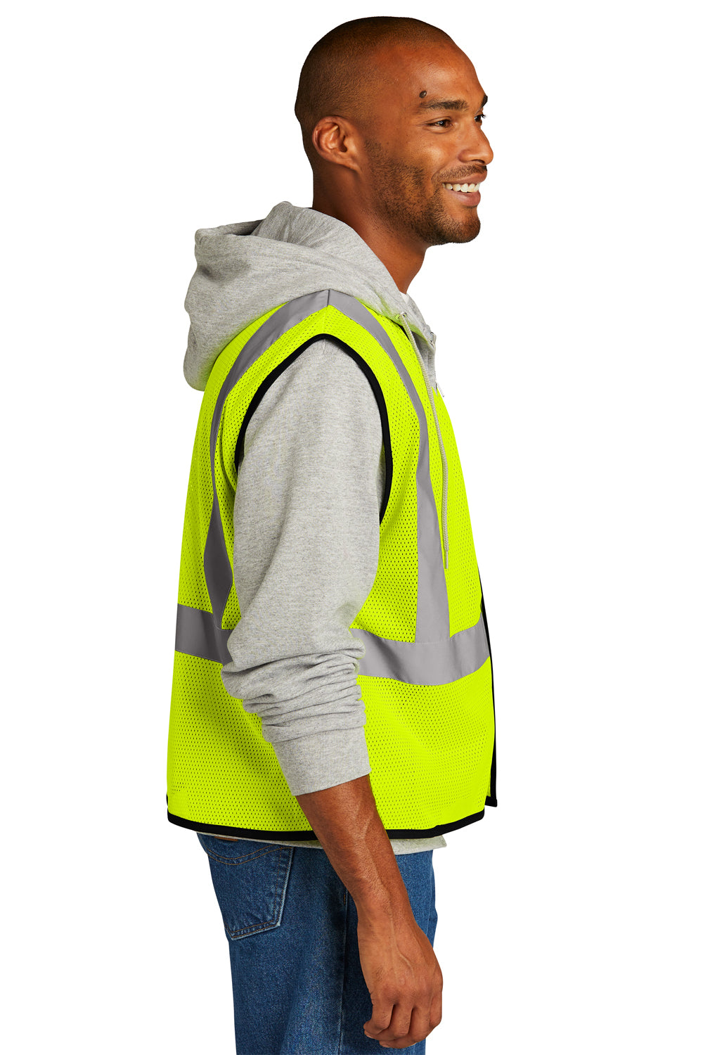 CornerStone CSV100 Mens ANSI 107 Class 2 Mesh Vest w/ Pocket Safety Yellow Model Side