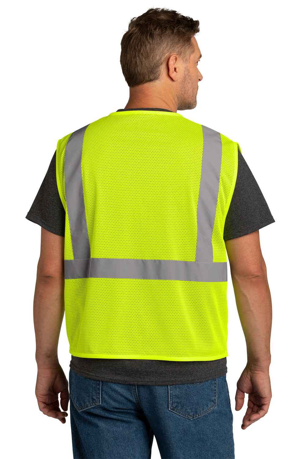 CornerStone CSV101 Mens ANSI 107 Class 2 Mesh Zipper Vest Safety Yellow Model Back