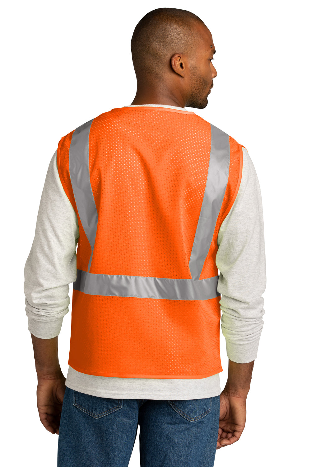 CornerStone CSV102 Mens ANSI 107 Class 2 Mesh Zipper Vest Safety Orange Model Back
