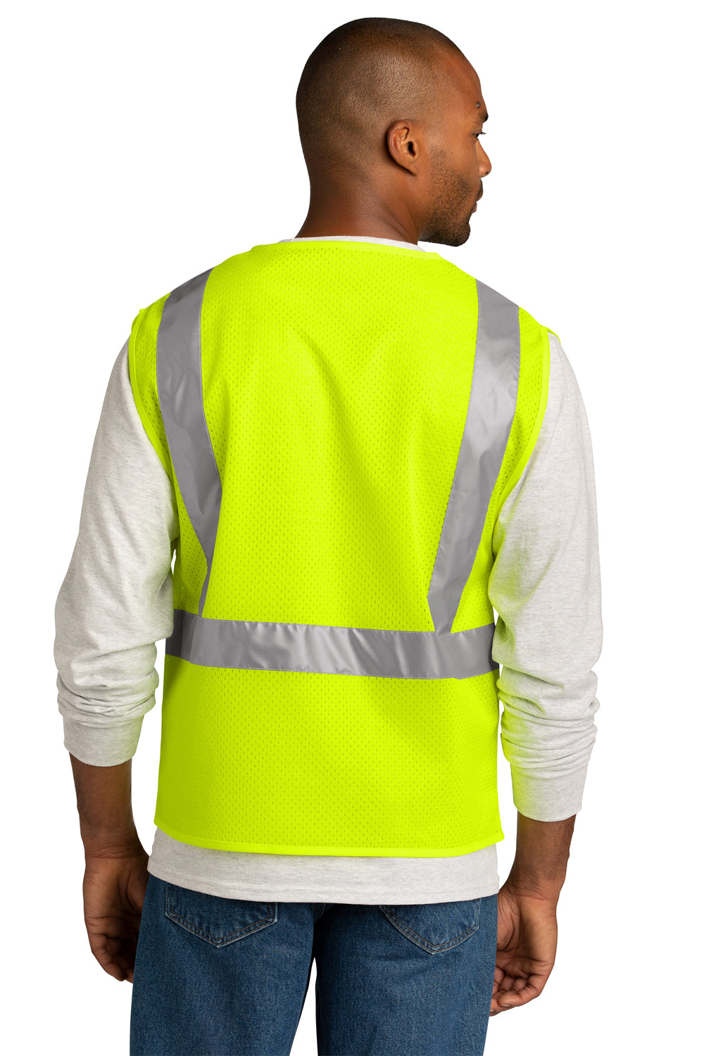 CornerStone CSV102 Mens ANSI 107 Class 2 Mesh Zipper Vest Safety Yellow Model Back