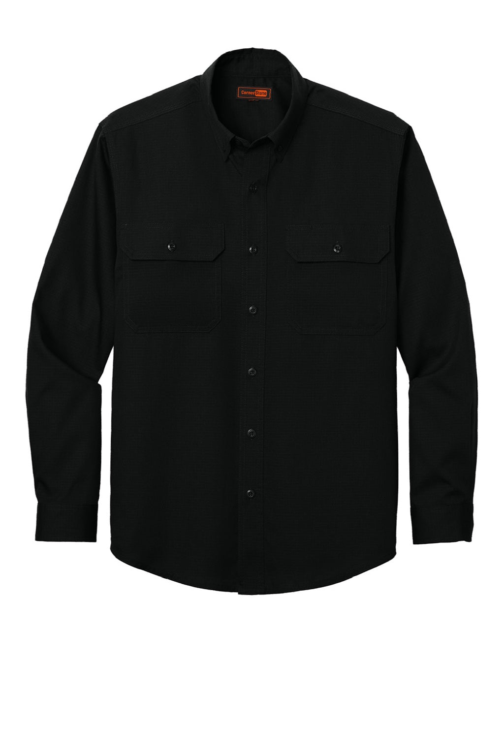 CornerStone CSW174 Mens Select Ripstop Stain Resistant Long Sleeve Button Down Shirt w/ Pockets Black Flat Front
