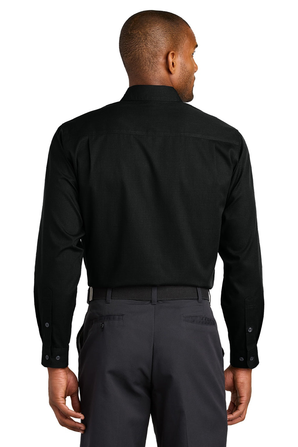 CornerStone CSW174 Mens Select Ripstop Stain Resistant Long Sleeve Button Down Shirt w/ Pockets Black Model Back