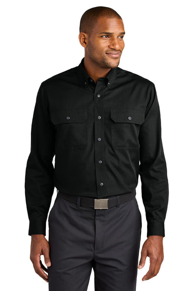 CornerStone CSW174 Mens Select Ripstop Stain Resistant Long Sleeve Button Down Shirt w/ Pockets Black Model Front