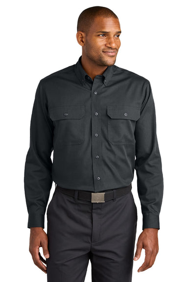 CornerStone CSW174 Mens Select Ripstop Stain Resistant Long Sleeve Button Down Shirt w/ Pockets Echo Steel Grey Model Front