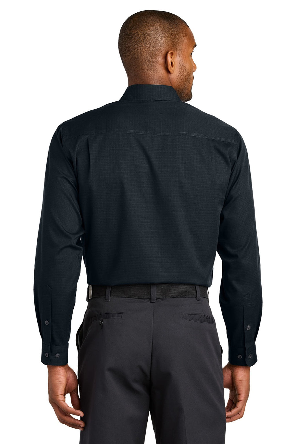 CornerStone CSW174 Mens Select Ripstop Stain Resistant Long Sleeve Button Down Shirt w/ Pockets Navy Blue Model Back