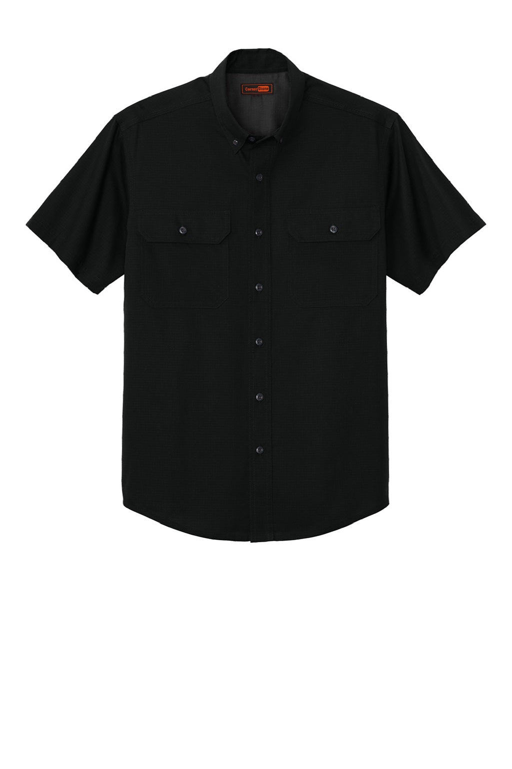 CornerStone CSW175 Mens Select Ripstop Stain Resistant Short Sleeve Button Down Shirt w/ Pockets Black Flat Front