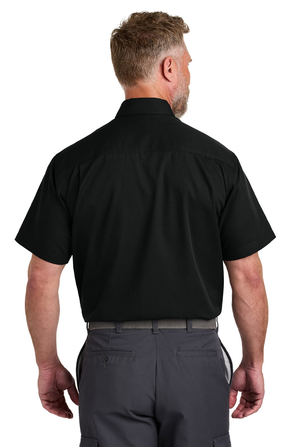 CornerStone CSW175 Mens Select Ripstop Stain Resistant Short Sleeve Button Down Shirt w/ Pockets Black Model Back