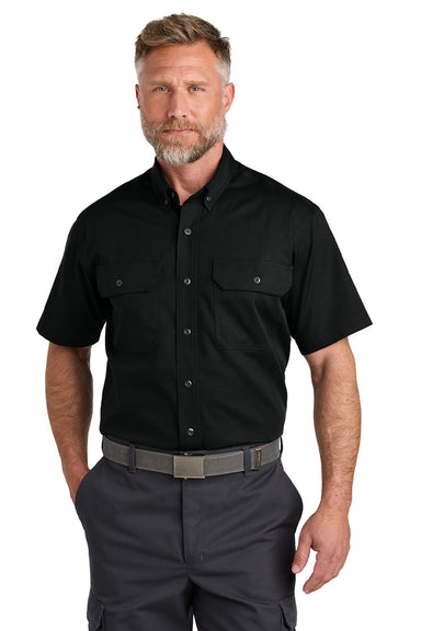 CornerStone CSW175 Mens Select Ripstop Stain Resistant Short Sleeve Button Down Shirt w/ Pockets Black Model Front