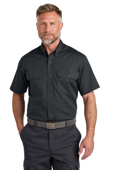 CornerStone CSW175 Mens Select Ripstop Stain Resistant Short Sleeve Button Down Shirt w/ Pockets Echo Steel Grey Model Front
