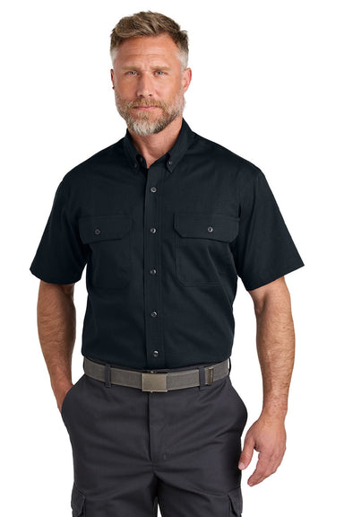 CornerStone CSW175 Mens Select Ripstop Stain Resistant Short Sleeve Button Down Shirt w/ Pockets Navy Blue Model Front