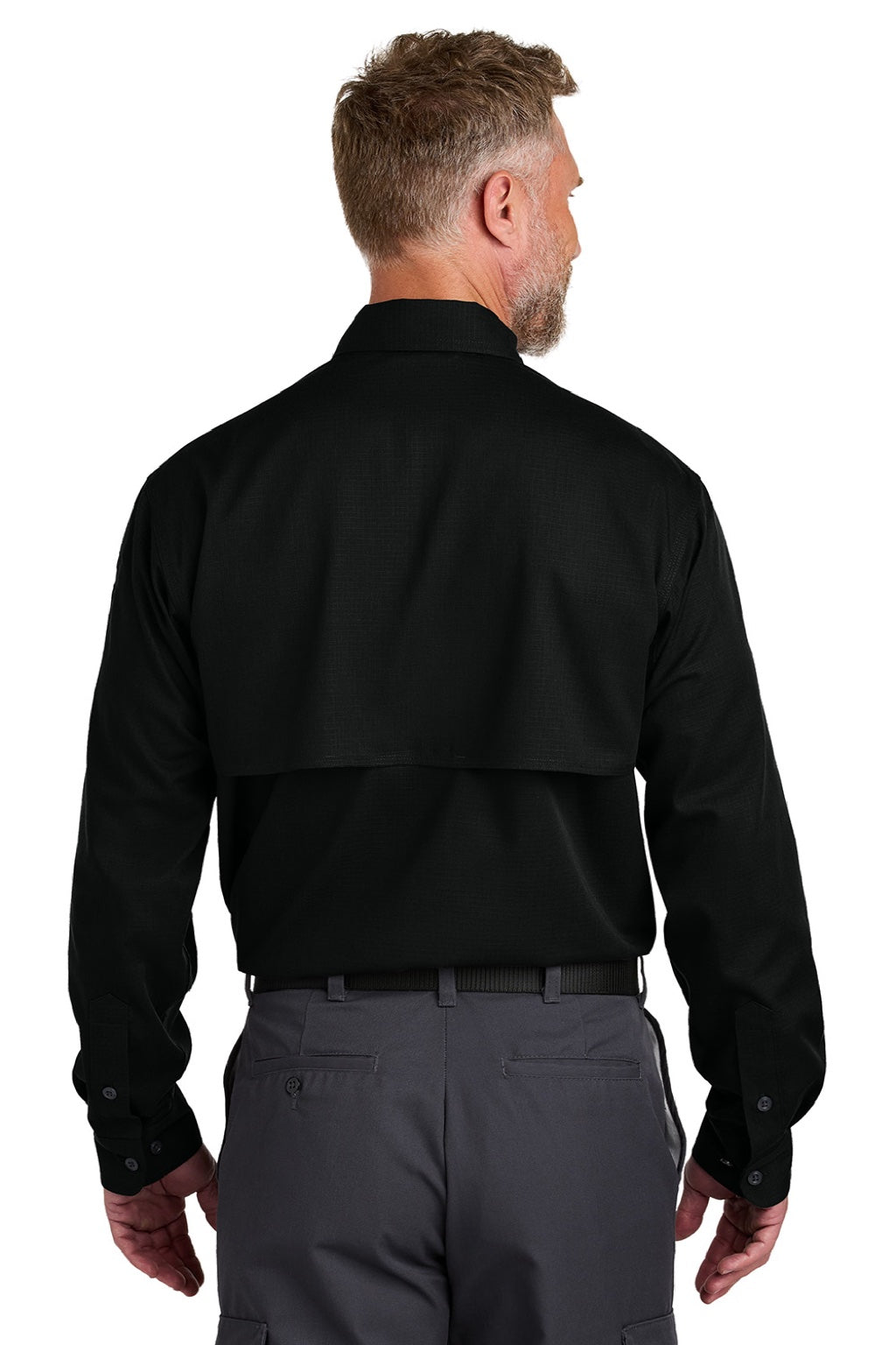 CornerStone CSW176 Mens Select Tactical Stain Resistant Long Sleeve Button Down Shirt w/ Pockets Black Model Back