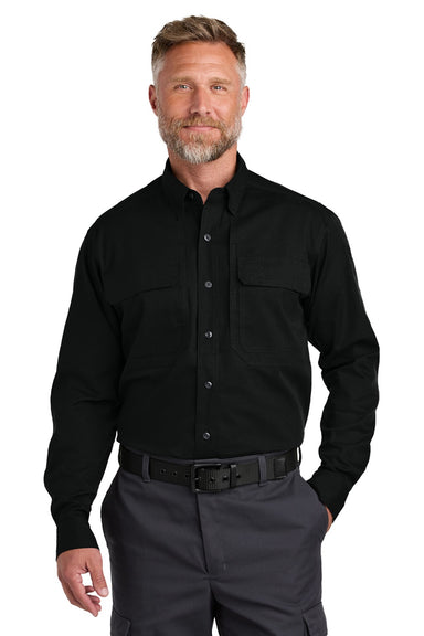 CornerStone CSW176 Mens Select Tactical Stain Resistant Long Sleeve Button Down Shirt w/ Pockets Black Model Front