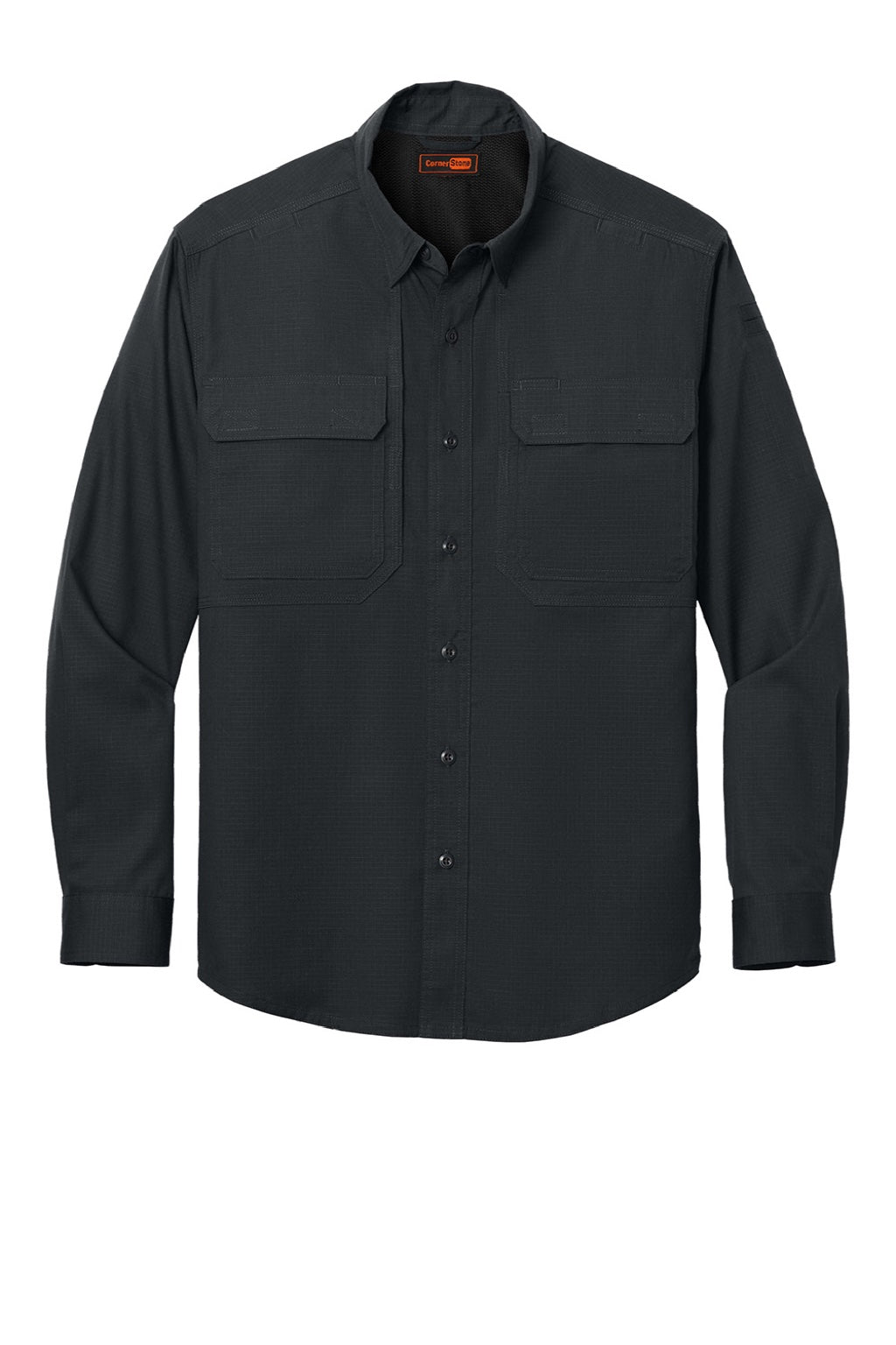 CornerStone CSW176 Mens Select Tactical Stain Resistant Long Sleeve Button Down Shirt w/ Pockets Echo Steel Grey Flat Front