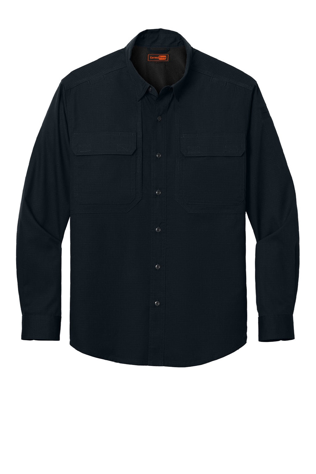 CornerStone CSW176 Mens Select Tactical Stain Resistant Long Sleeve Button Down Shirt w/ Pockets Navy Blue Flat Front