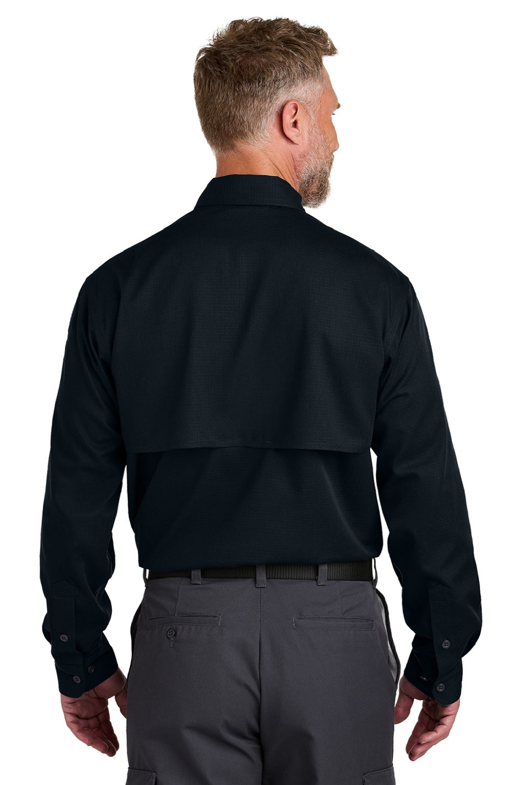 CornerStone CSW176 Mens Select Tactical Stain Resistant Long Sleeve Button Down Shirt w/ Pockets Navy Blue Model Back