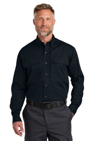 CornerStone CSW176 Mens Select Tactical Stain Resistant Long Sleeve Button Down Shirt w/ Pockets Navy Blue Model Front