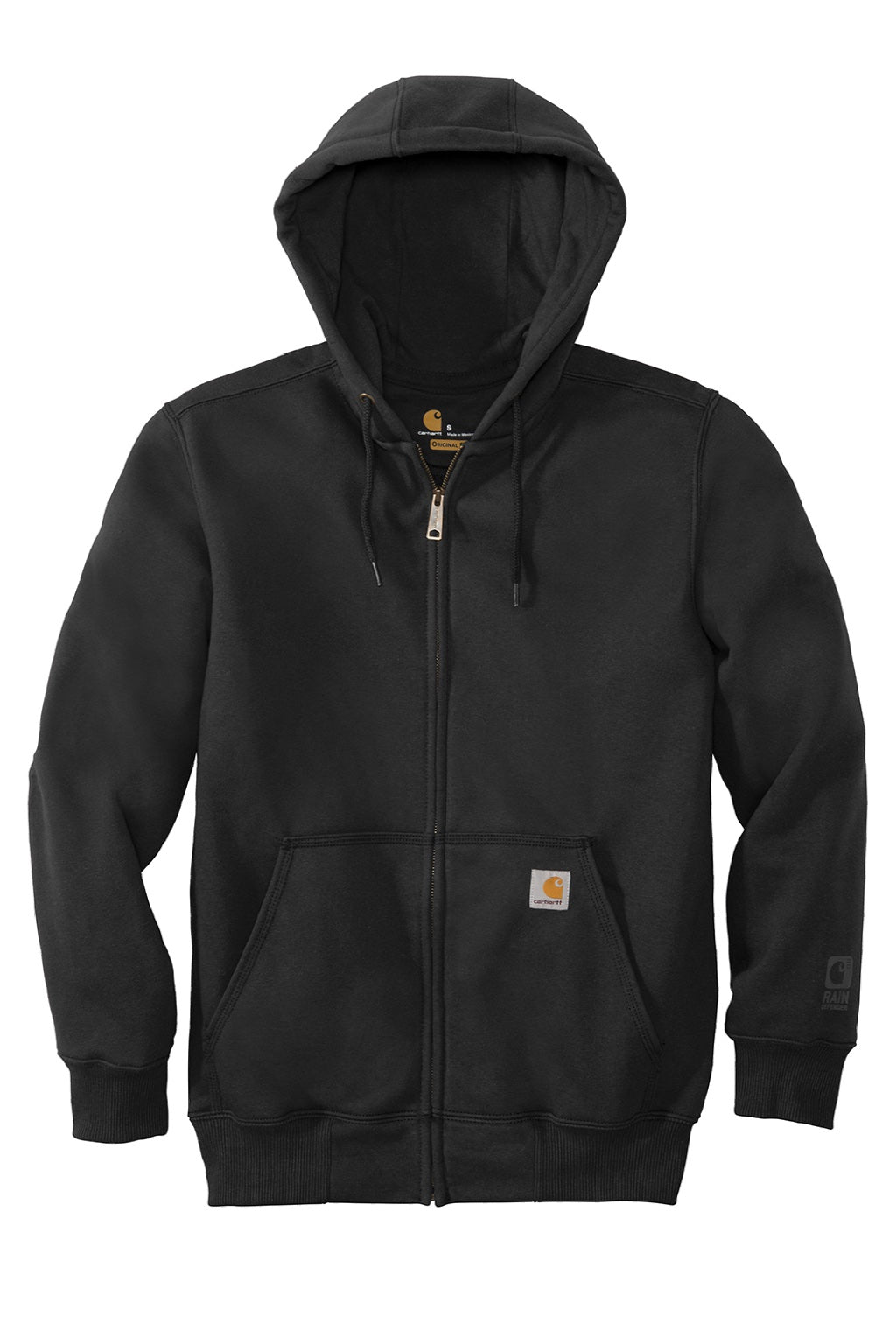 Carhartt CT100614 Mens Paxton Rain Defender Water Resistant Full Zip Hooded Sweatshirt Hoodie w/ Pockets Black Flat Front