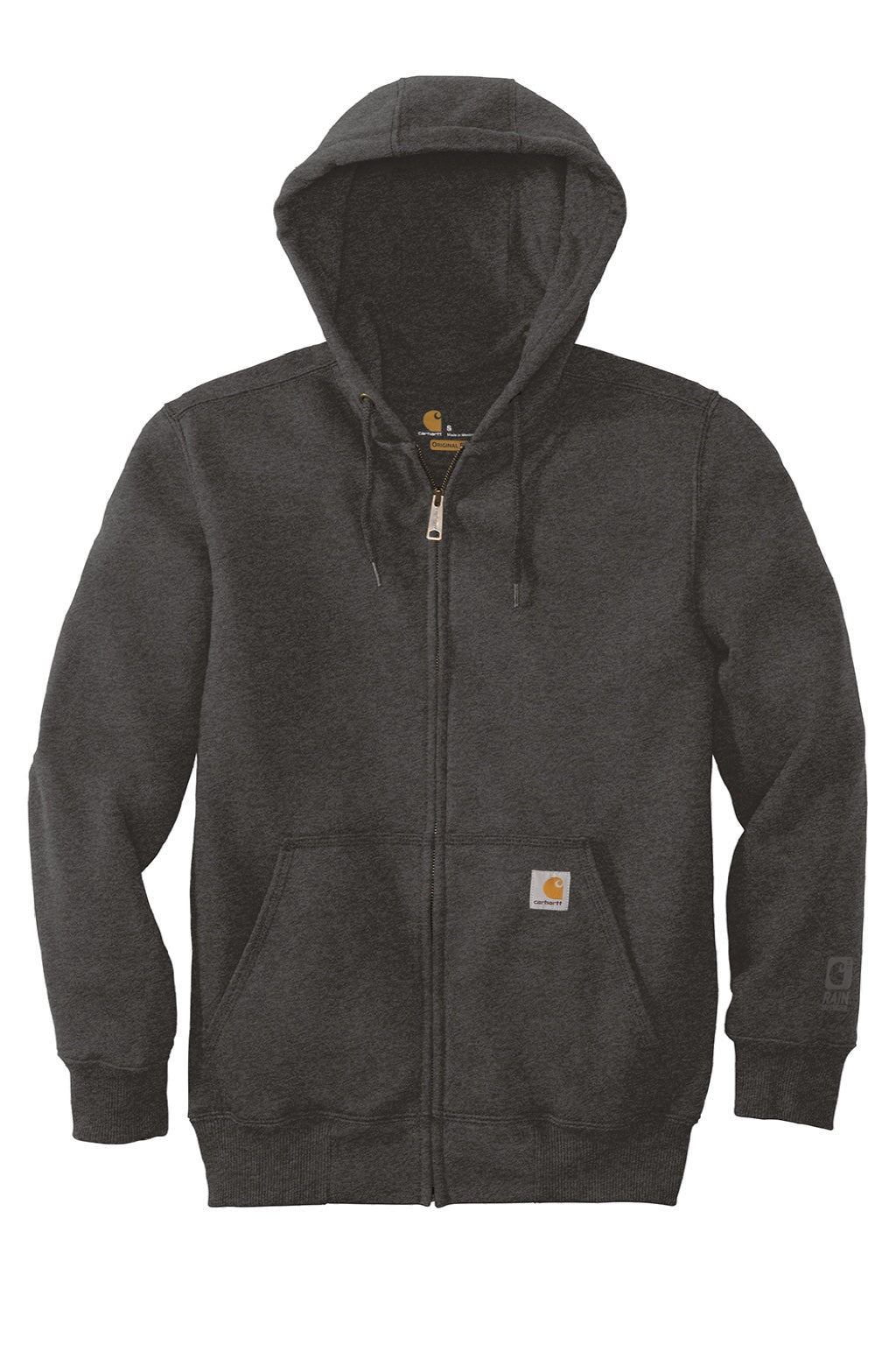 Carhartt CT100614 Mens Paxton Rain Defender Water Resistant Full Zip Hooded Sweatshirt Hoodie w/ Pockets Heather Carbon Grey Flat Front
