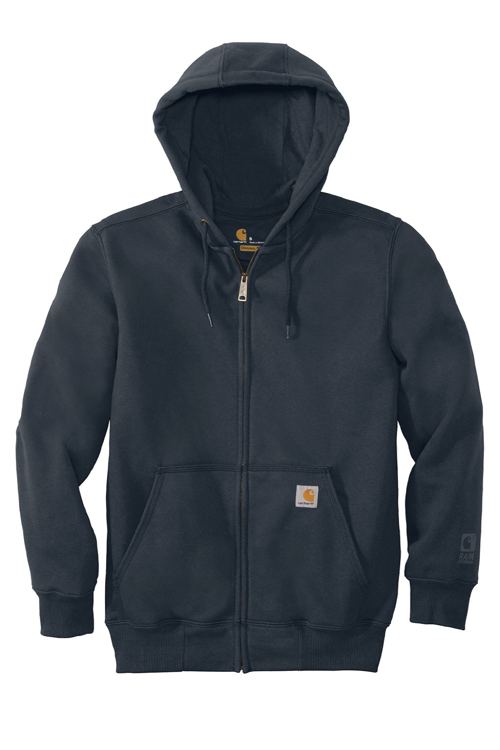 Carhartt CT100614 Mens Paxton Rain Defender Water Resistant Full Zip Hooded Sweatshirt Hoodie w/ Pockets Navy Blue Flat Front