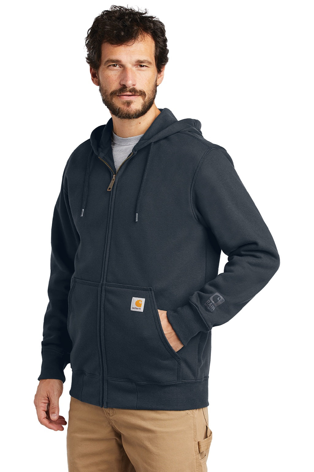 Carhartt CT100614 Mens Paxton Rain Defender Water Resistant Full Zip Hooded Sweatshirt Hoodie w/ Pockets Navy Blue Model 3Q