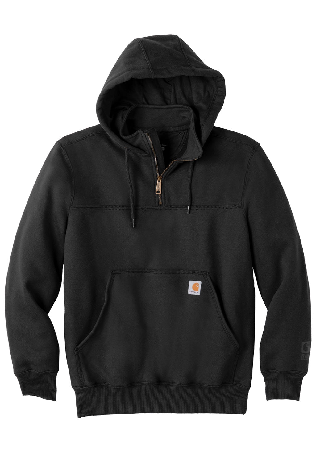 Carhartt CT100617 Mens Paxton Rain Defender Water Resistant 1/4 Zip Hooded Sweatshirt Hoodie w/ Pouch Pocket Black Flat Front