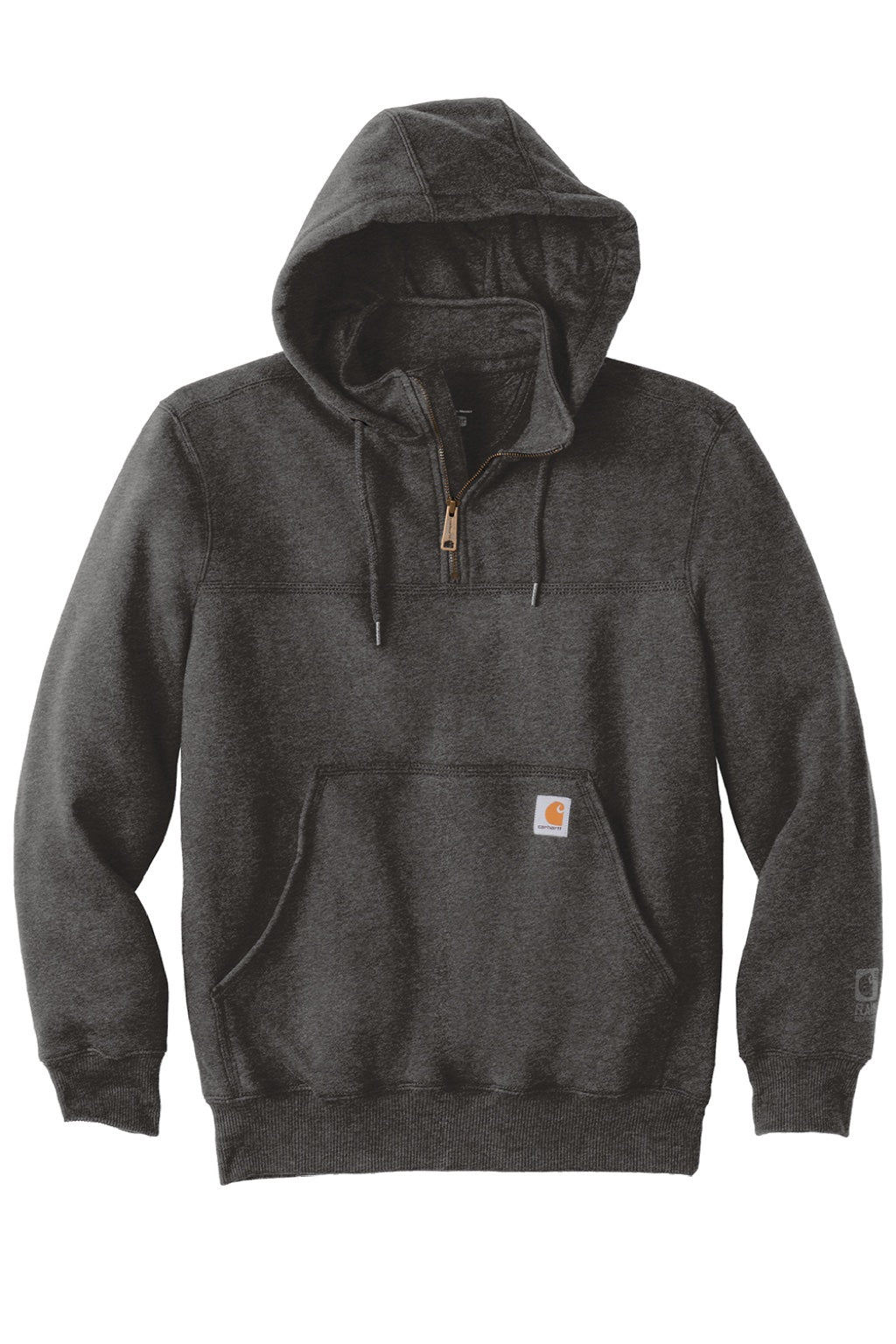 Carhartt CT100617 Mens Paxton Rain Defender Water Resistant 1/4 Zip Hooded Sweatshirt Hoodie w/ Pouch Pocket Heather Carbon Grey Flat Front