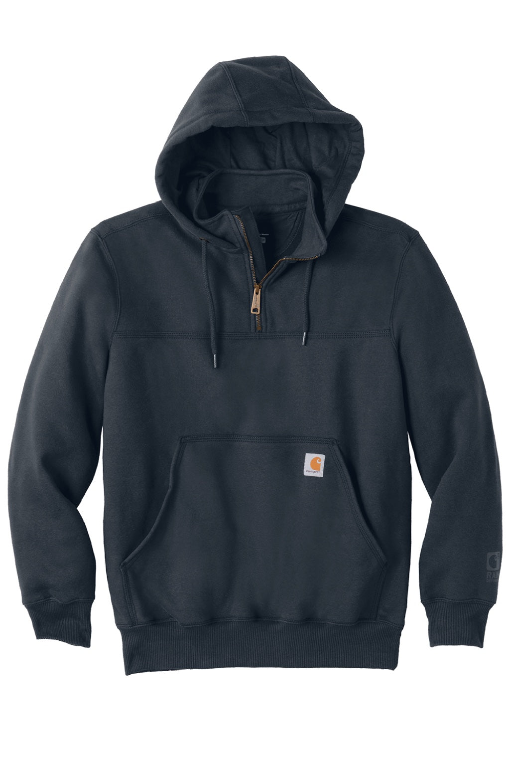 Carhartt CT100617 Mens Paxton Rain Defender Water Resistant 1/4 Zip Hooded Sweatshirt Hoodie w/ Pouch Pocket Navy Blue Flat Front