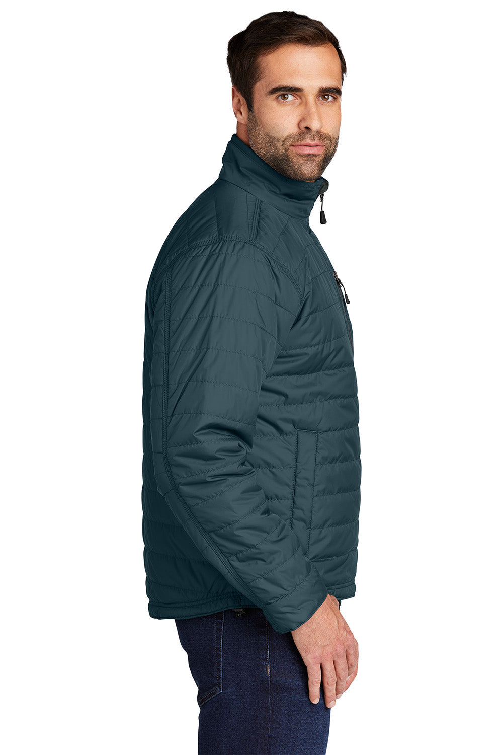 Carhartt CT102208 Mens Gilliam Wind & Water Resistant Full Zip Jacket Navy Blue Model Side