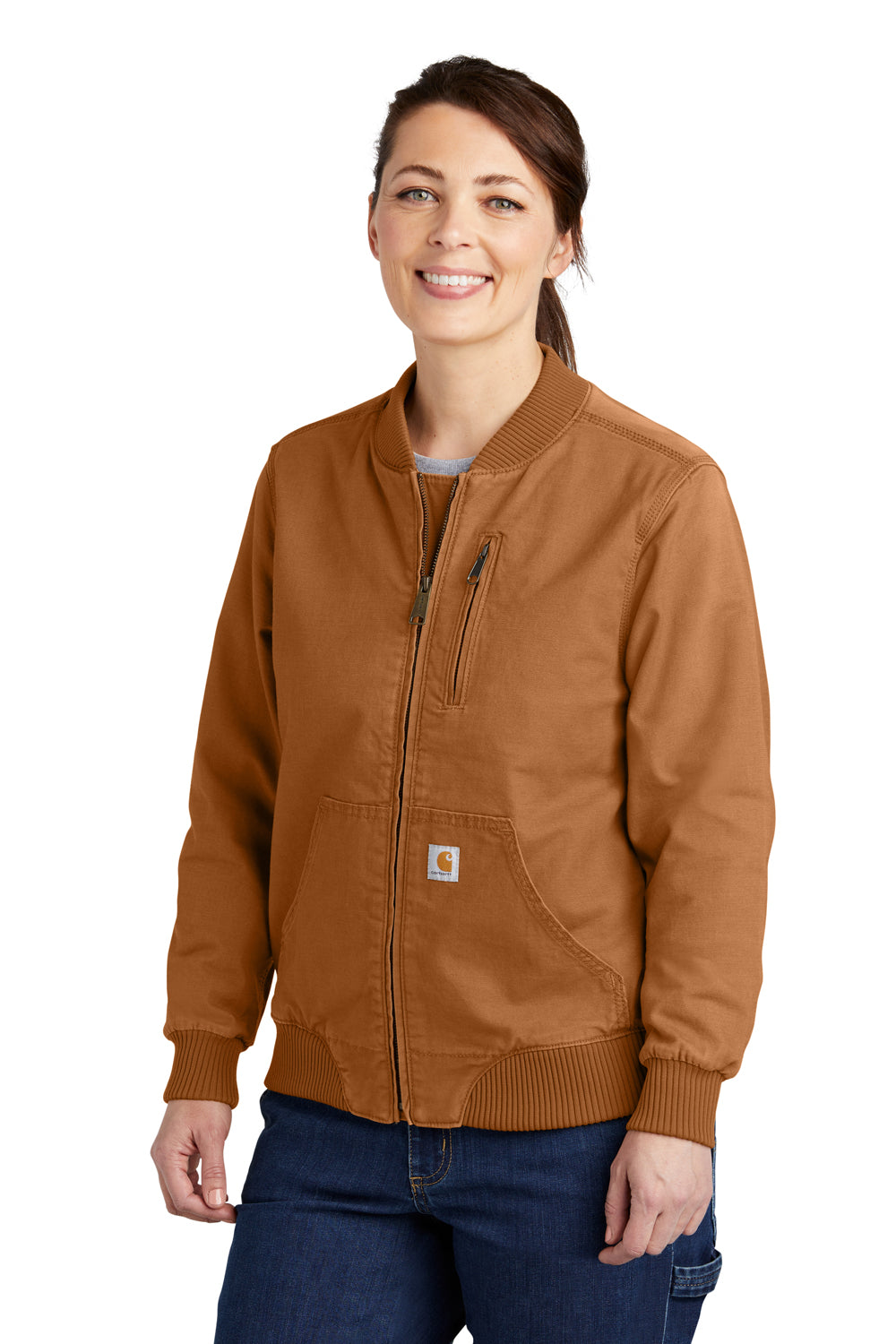 Carhartt CT102524 Womens Crawford Rugged Flex Full Zip Jacket Carhartt Brown Model Front