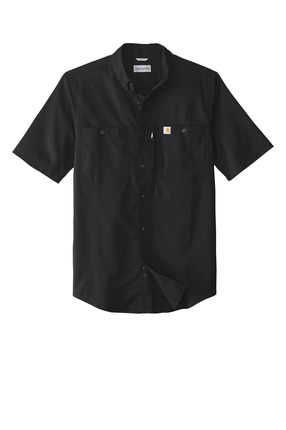 Carhartt CT102537 Mens Rugged Professional Series Wrinkle Resistant Short Sleeve Button Down Shirt w/ Pocket Black Flat Front