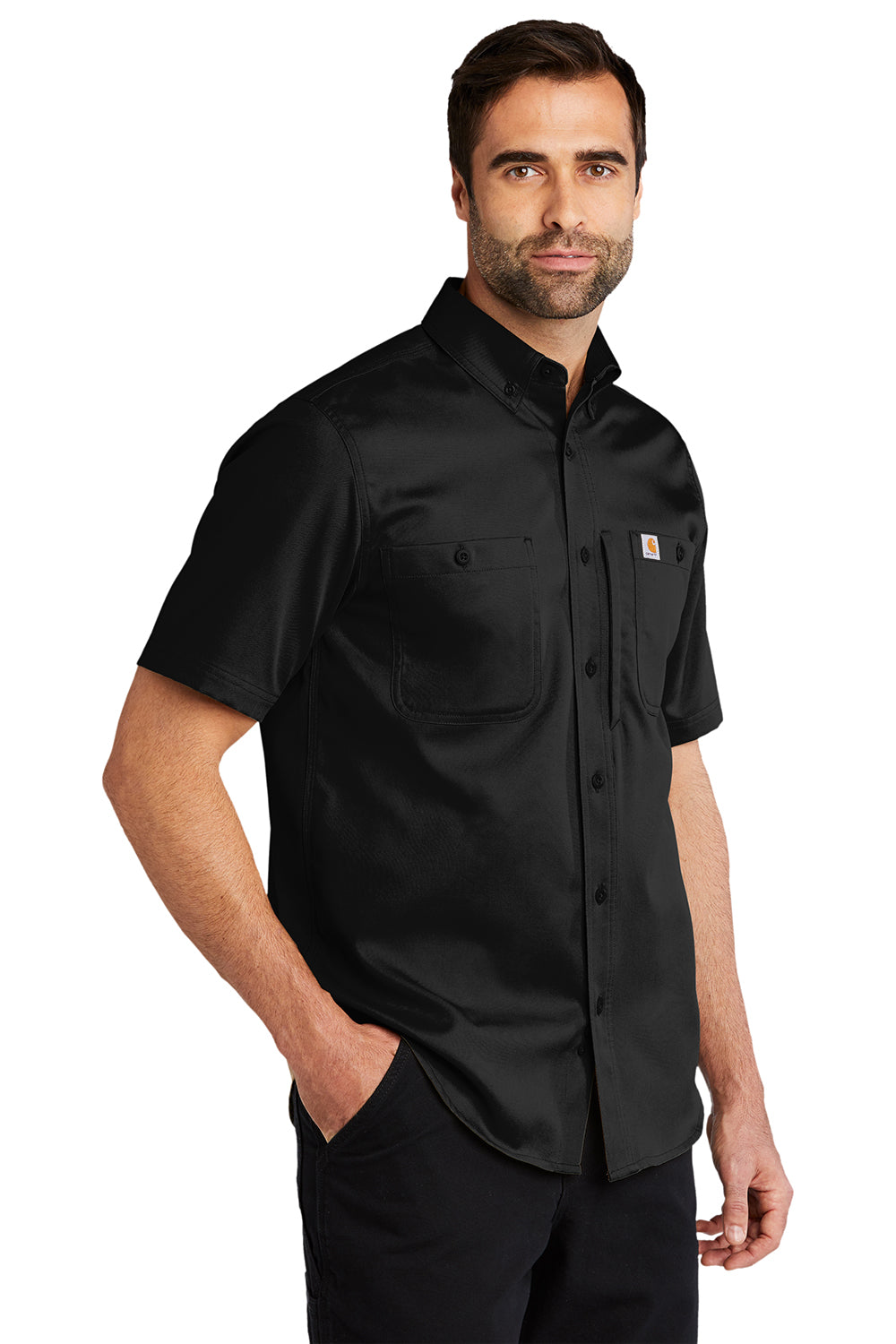 Carhartt CT102537 Mens Rugged Professional Series Wrinkle Resistant Short Sleeve Button Down Shirt w/ Pocket Black Model 3Q