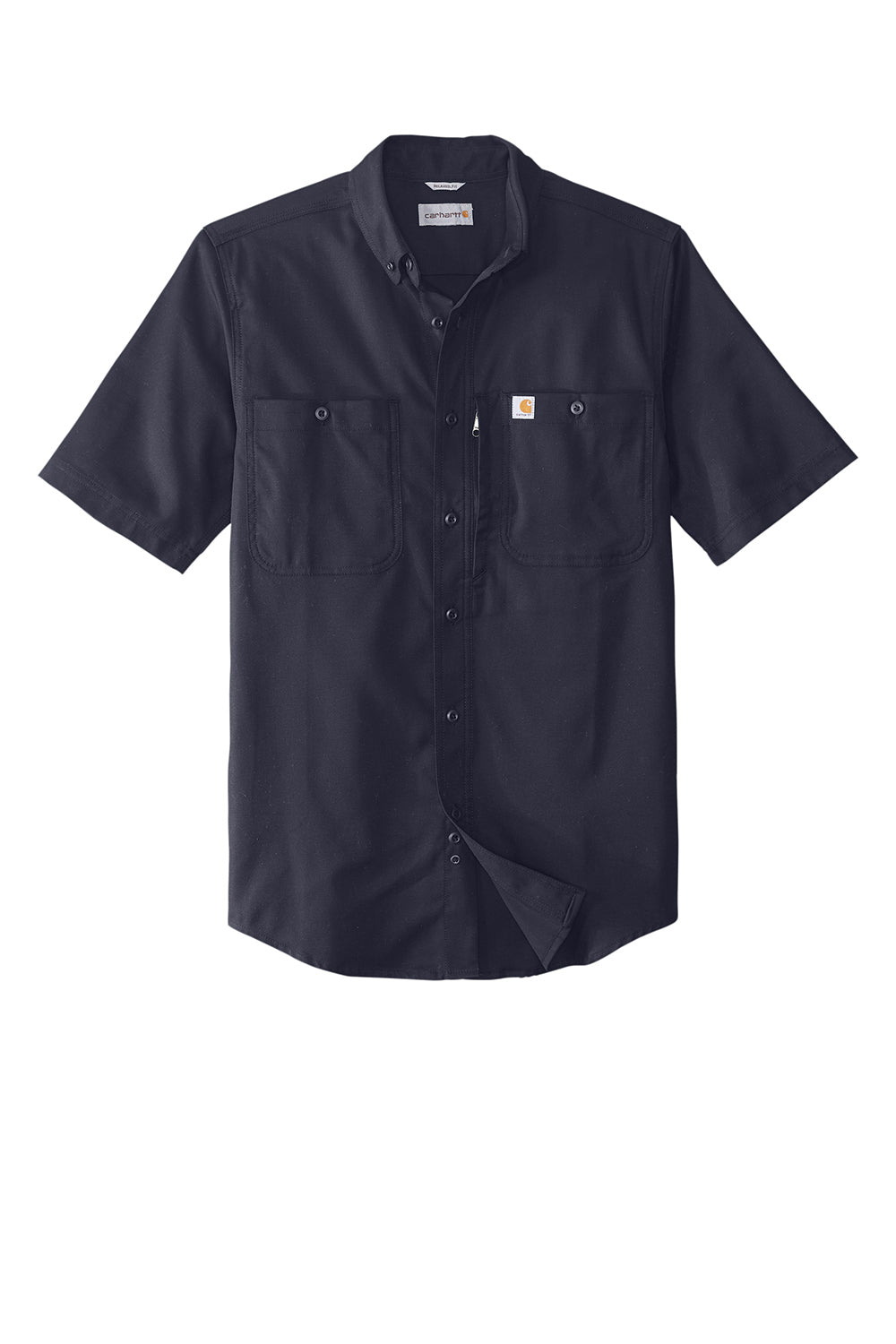 Carhartt CT102537 Mens Rugged Professional Series Wrinkle Resistant Short Sleeve Button Down Shirt w/ Pocket Navy Blue Flat Front