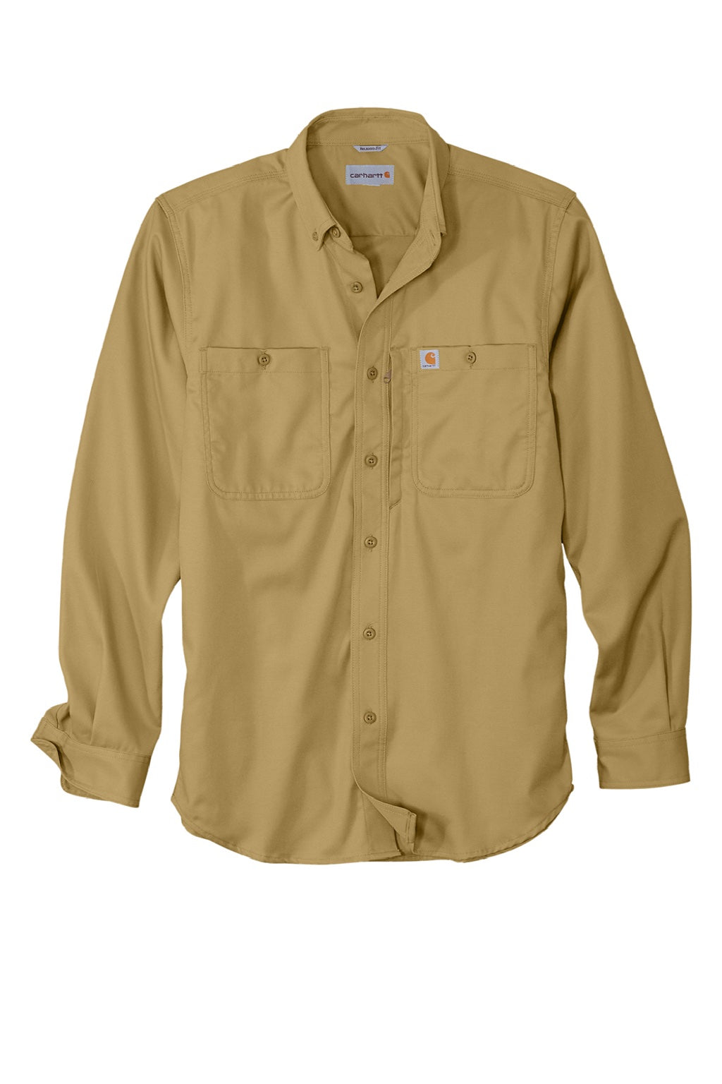 Carhartt CT102538/CT106689 Mens Rugged Professional Series Wrinkle Resistant Long Sleeve Button Down Shirt w/ Pocket Dark Khaki Brown Flat Front